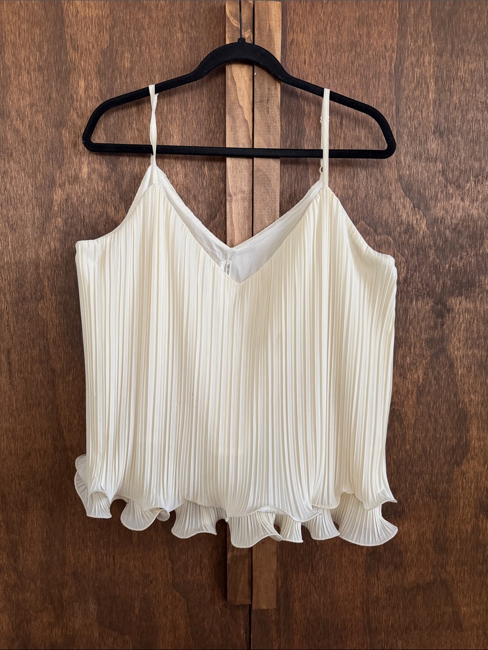 Anthropologie Pale Yellow Pleated Ruffle-Hem Camisole Top
